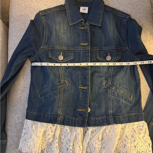 Cabi Blue Jean Jacket with White Lace Hem Casual - Picture 5 of 7